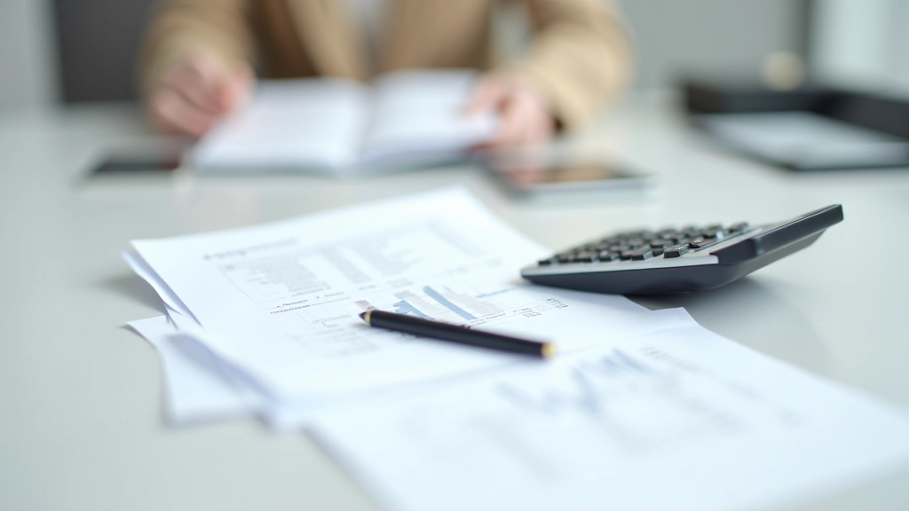 Taschenrechner und Finanzberichte auf Schreibtisch
