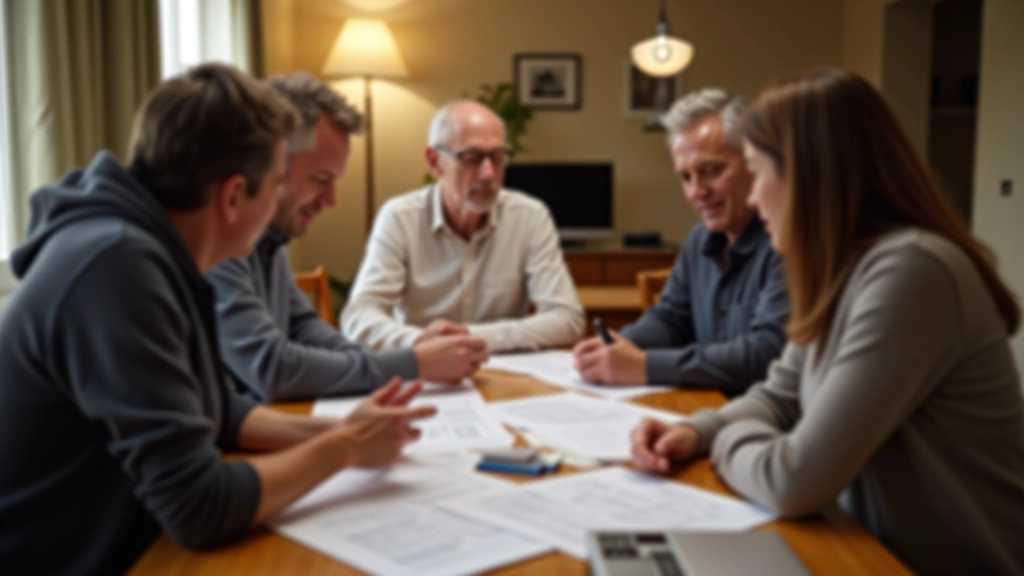 Familie sitzt zusammen und bespricht Finanzplanung mit Dokumenten